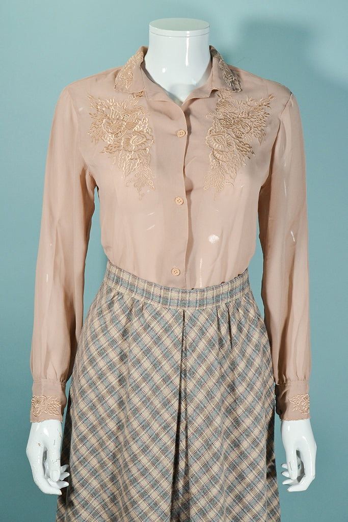 vintage 70s embroidered secretary blouse