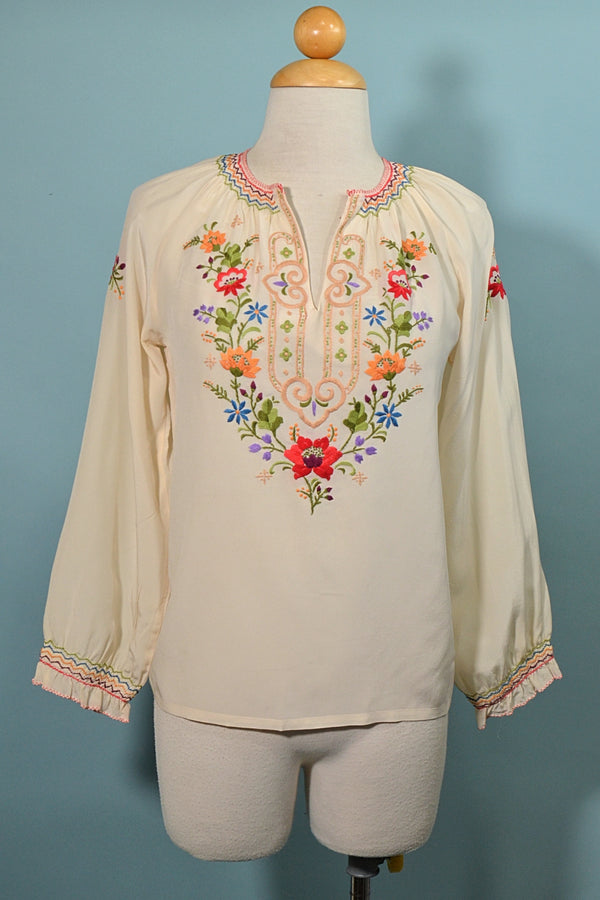 vintage silk embroidered peasant blouse