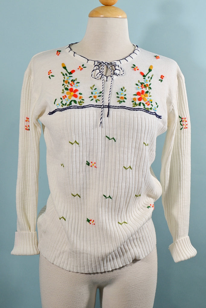 60s ribbed embroidered sweater