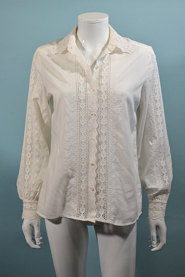 white cutout lace blouse